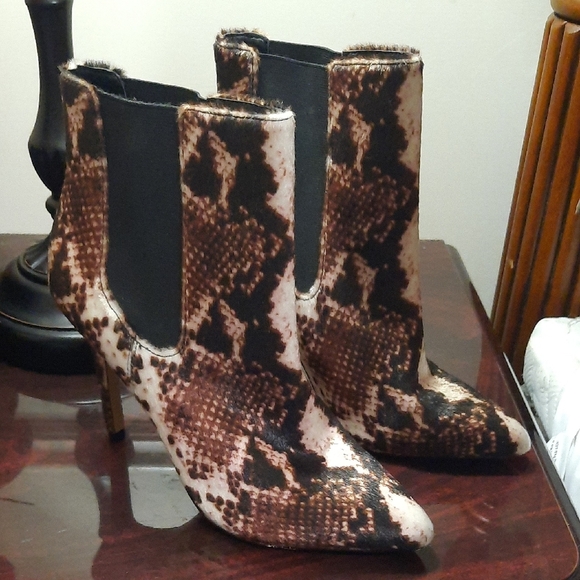 Neiman Marcus Shoes - Neiman Marcus Brown Snake Print Heeled Boots
